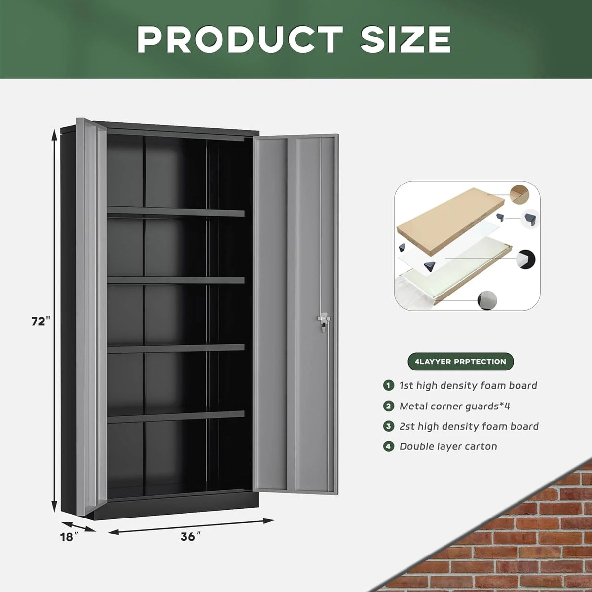 SOLAURA 72 inches Tall Metal Garage Storage Cabinets, Lockable Steel Storage Cabinet with Doors and Adjustable Shelves for Office, Home, Shops, Garage, Assembly Required, Black