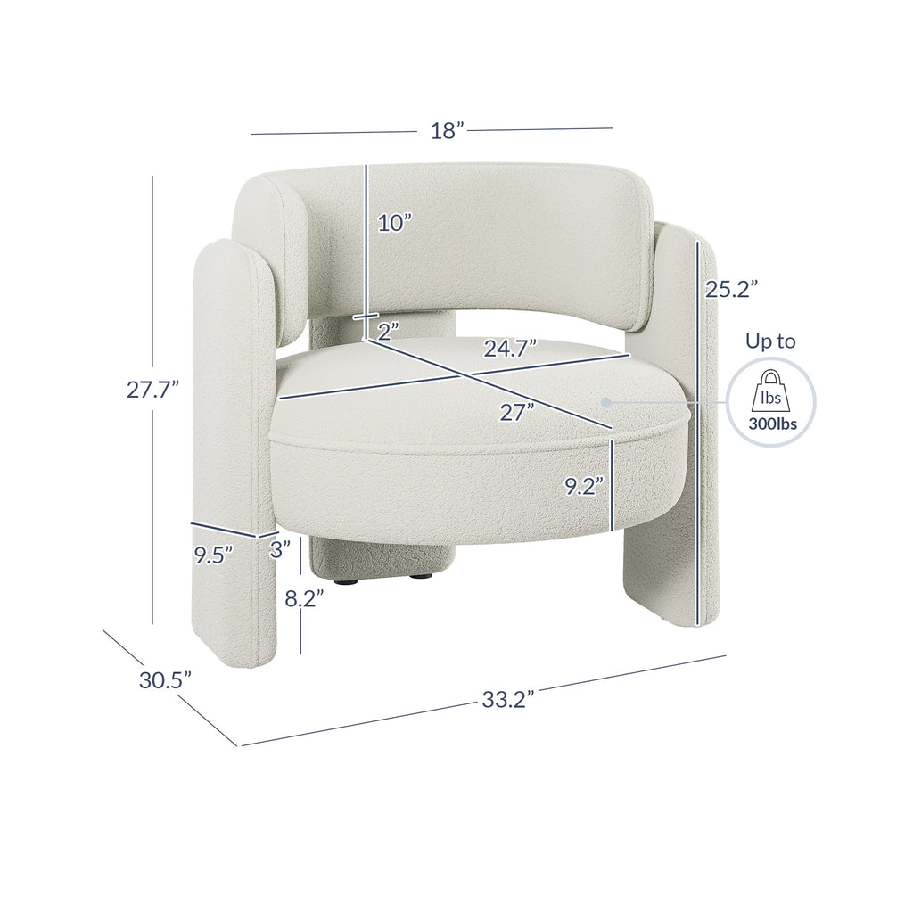 BELLEZE Sherpa Boucle Chair, Modern Barrel Accent Chair Comfy Round Upholstered Armchair Accent Side Chair for Living Room, Bedrooms, Corner - Quinton White