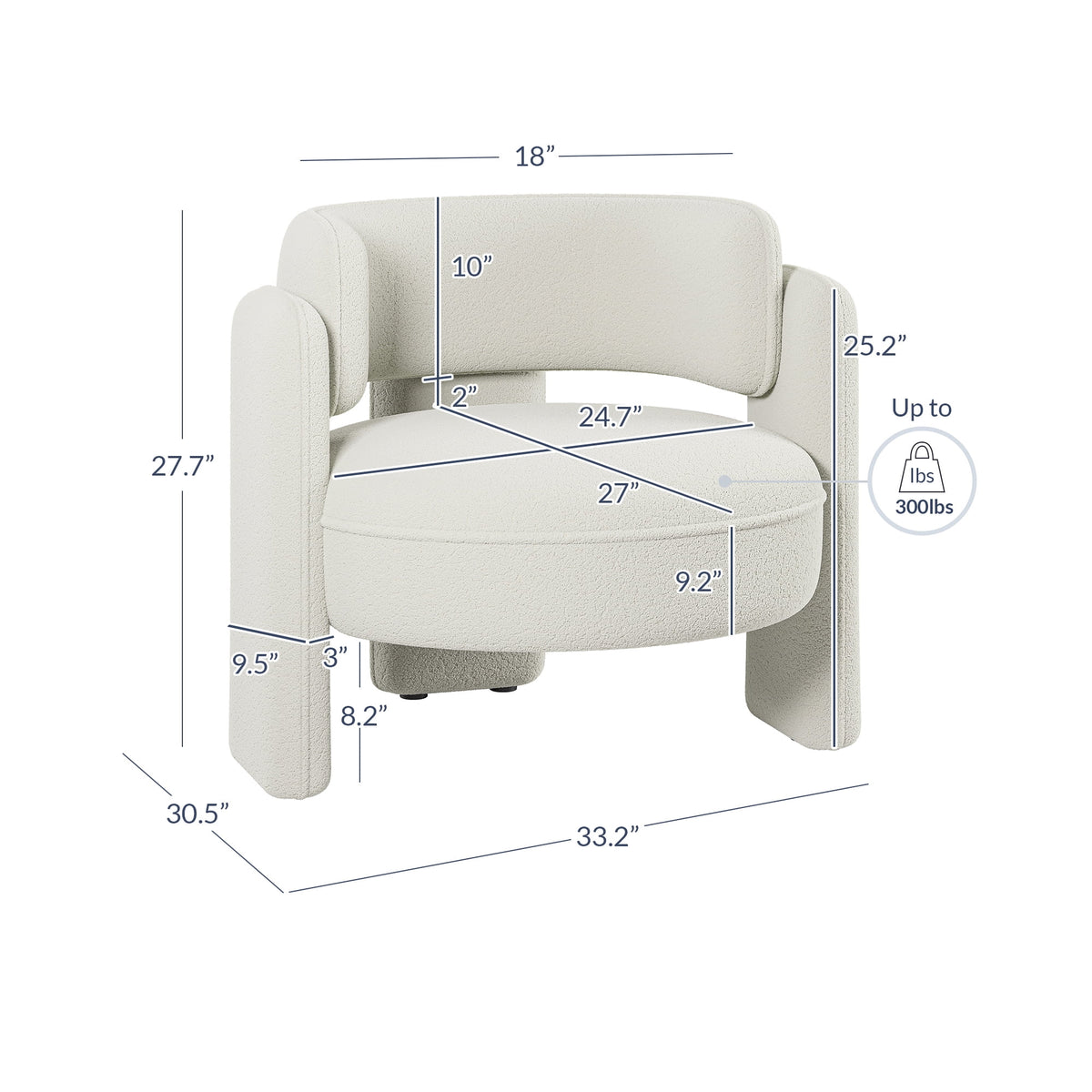 BELLEZE Sherpa Boucle Chair, Modern Barrel Accent Chair Comfy Round Upholstered Armchair Accent Side Chair for Living Room, Bedrooms, Corner - Quinton White