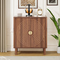 Accent Cabinet with Round Carved Line Door for Entryway Hallway, Walnut Sideboard Buffet Cabinet, Storage Cabinet with Adjustable Shelves for Living Room