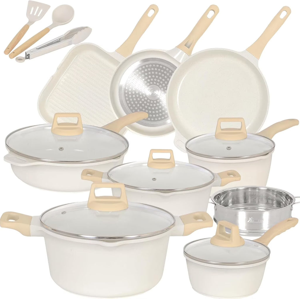 Romswi Nonstick Pots and Pans Set, 23 Piece Induction Cookware Sets Non-stick Ceramic Kitchen Sets with Utensil, Green