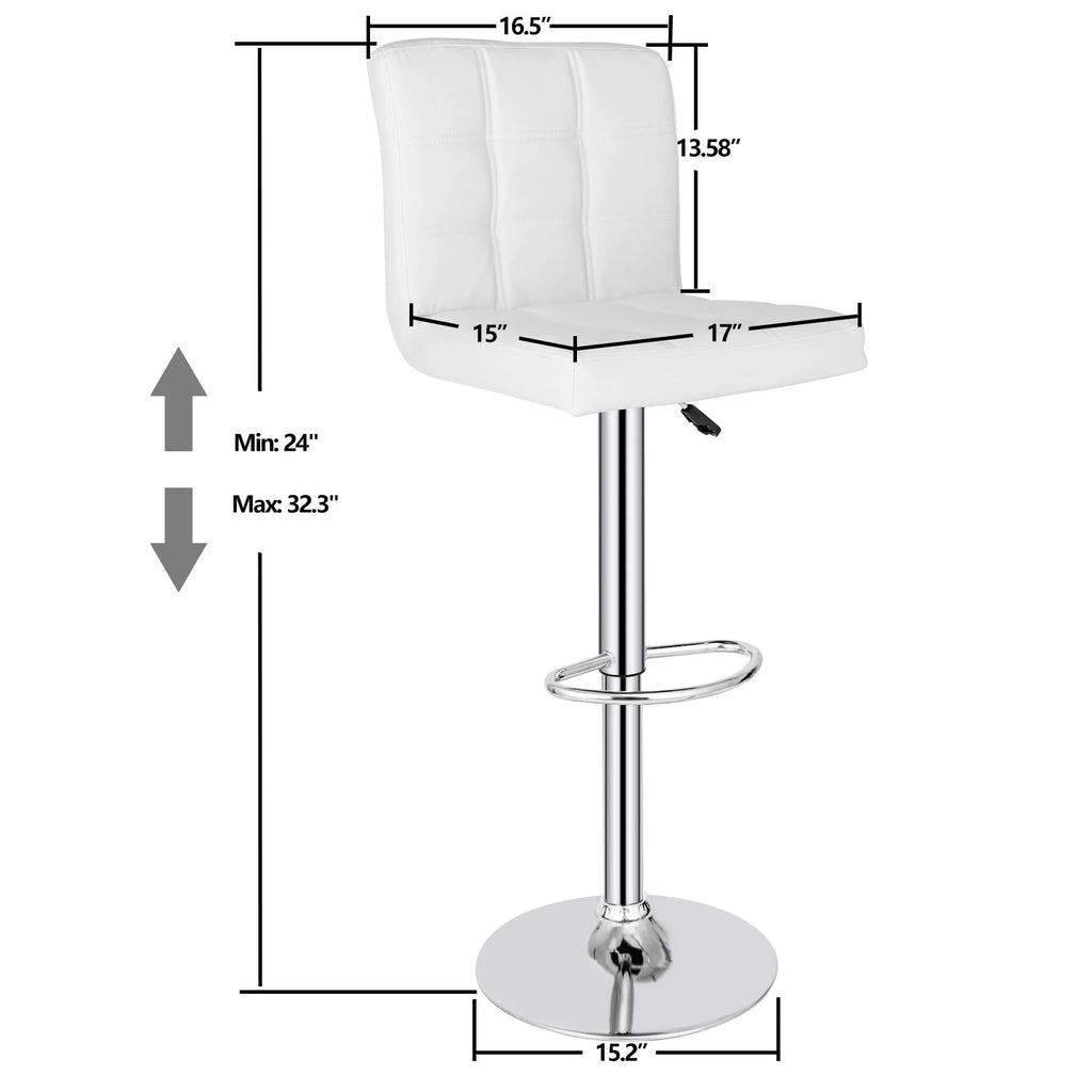 ZenSports Set of 2 Height Adjustable Swivel Bar Stool PU Leather Kitchen Counter Stool W/Back, White