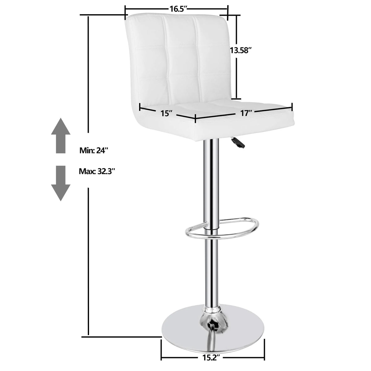 ZenSports Set of 2 Height Adjustable Swivel Bar Stool PU Leather Kitchen Counter Stool W/Back, White