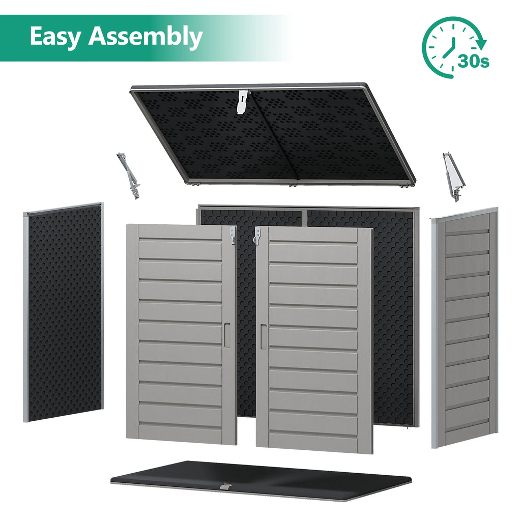 51 Cu Ft Outdoor Storage Shed, Resin Storage Cabinet with Door & Lock, Multi-Purpose Outdoor Shed for Garbage Cans, Garden Tools, Bikes, Easy to Assemble, Gray