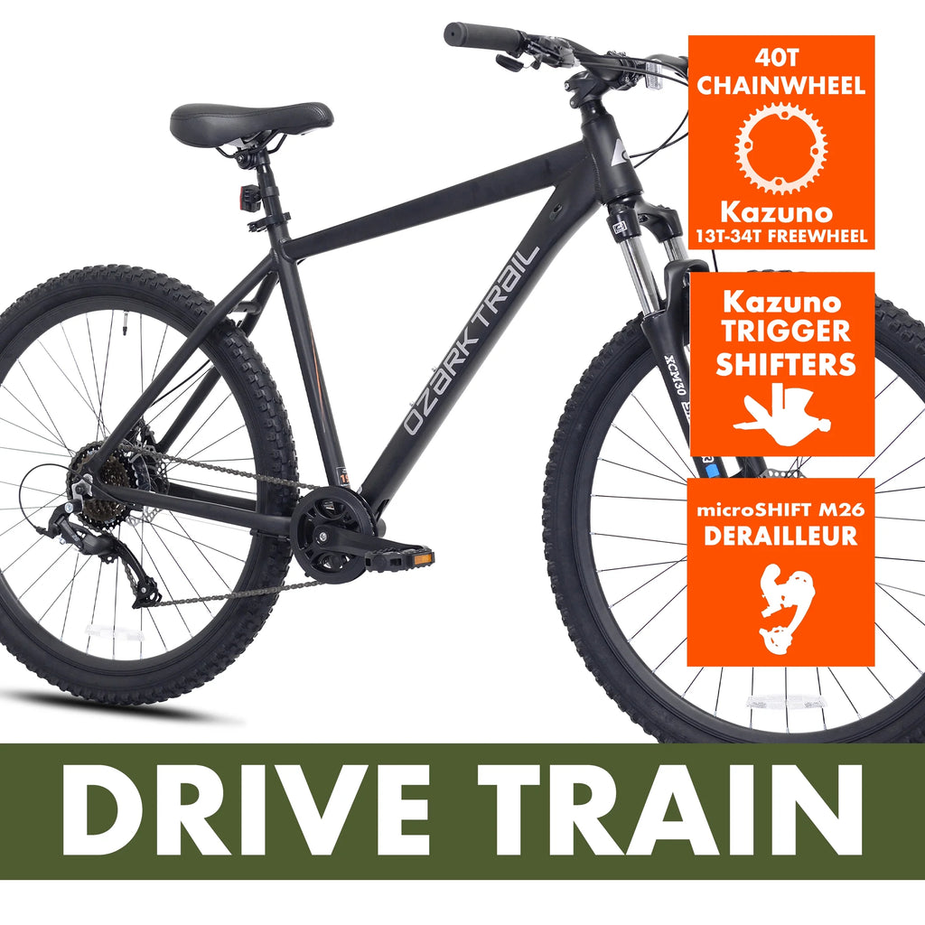 Ozark Trail 27.5" Vibe Mountain Bicycle, Small Frame, Fits Riders 5'0" - 5'6", Black, Adult, Unisex