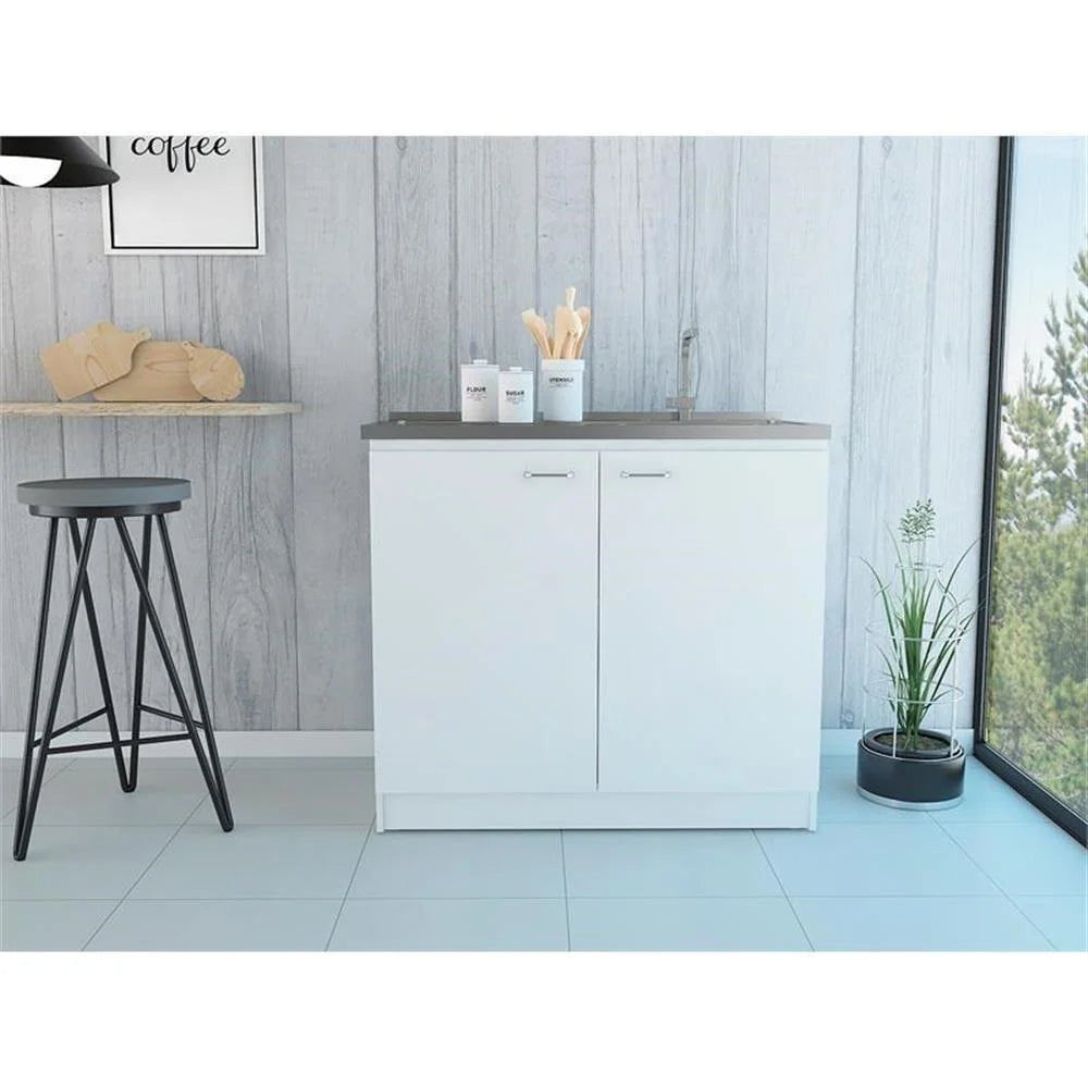 Pemberly Row White Modern Engineered Wood Napoles Utility Sink with Cabinet