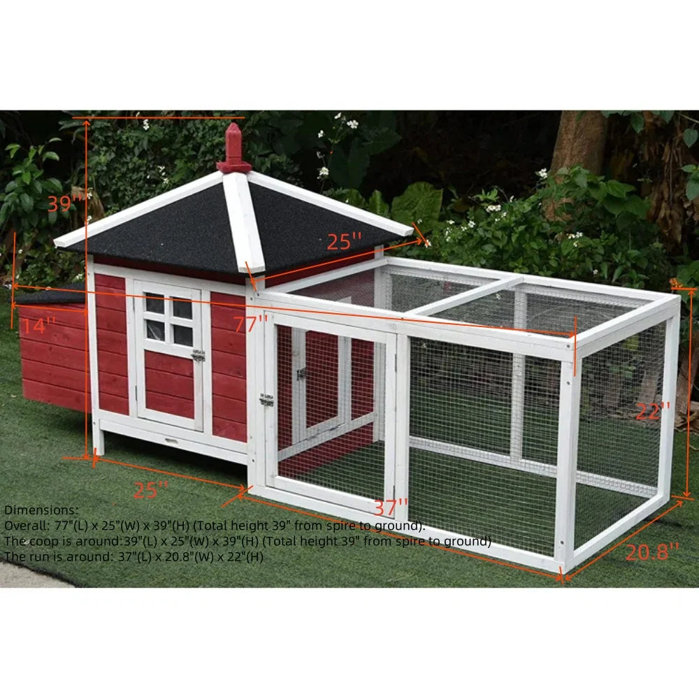 77" Solid Wood Backyard Chicken Coop with 2 Nesting Boxes