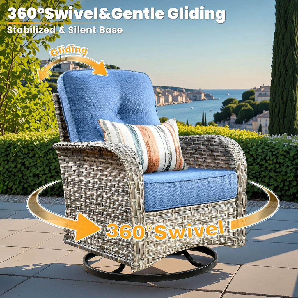 Vcatnet Outdoor Patio Furniture Sets 10 Pieces Sectional Sofa Wicker Conversation Set with Swivel Glider Chairs and Solar Powered Coffee Table for Porch,Backyard,Gray