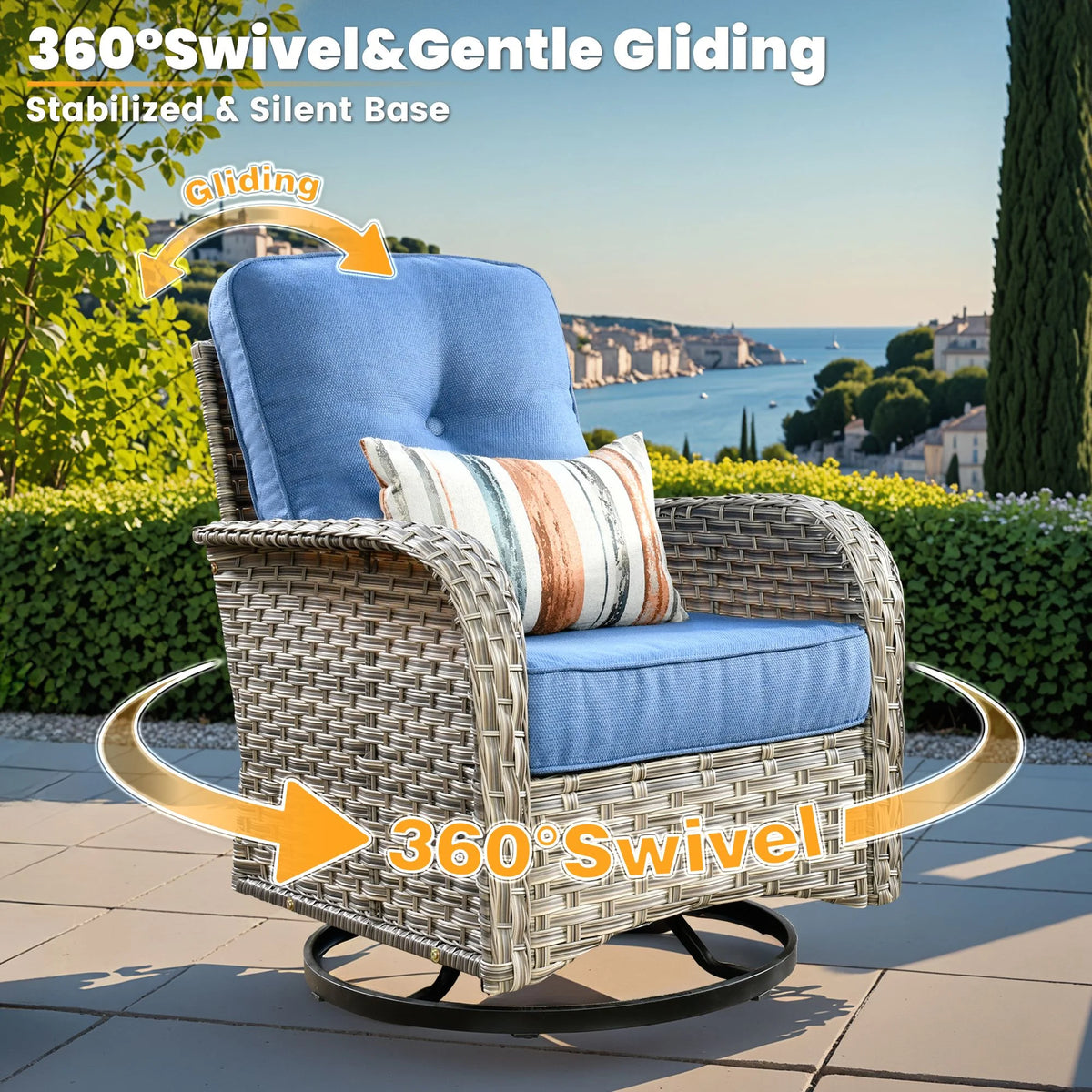 Vcatnet Outdoor Patio Furniture Sets 10 Pieces Sectional Sofa Wicker Conversation Set with Swivel Glider Chairs and Solar Powered Coffee Table for Porch,Backyard,Gray