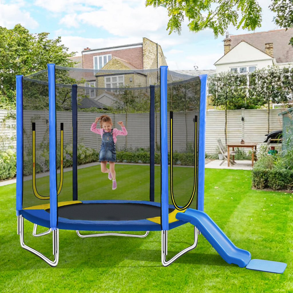 7FT Trampoline for Kids,Outdoor Recreational Trampoline with Safety Enclosure Net,Blue