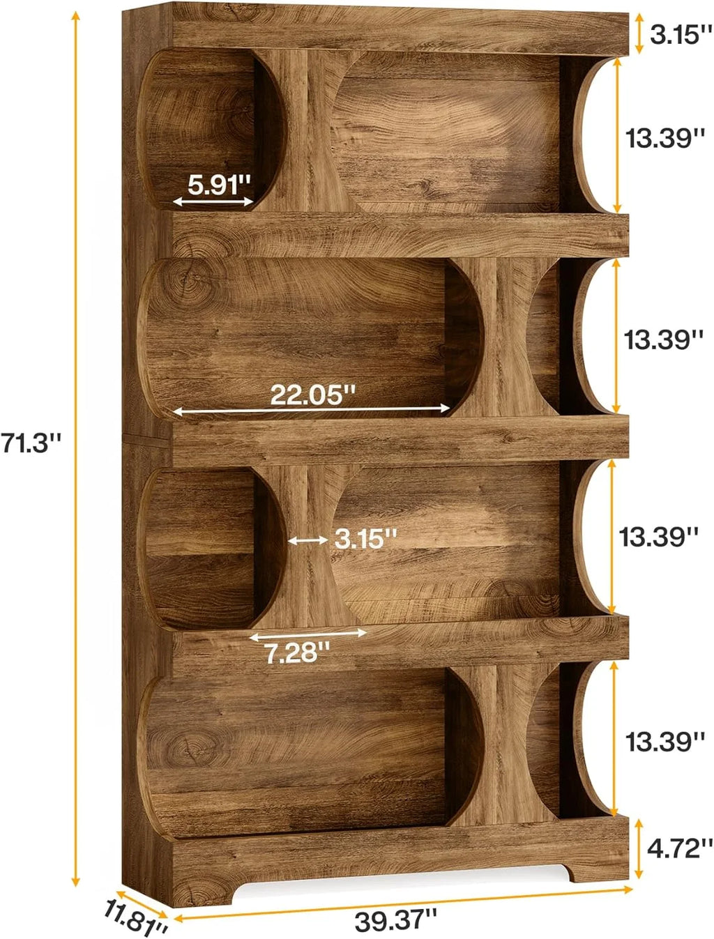 Tribesigns 71" Tall Bookcase, 4-Tier S-Shaped Bookshelf, Wood Decorative Storage Shelving, Modern Freestanding Display Shelves