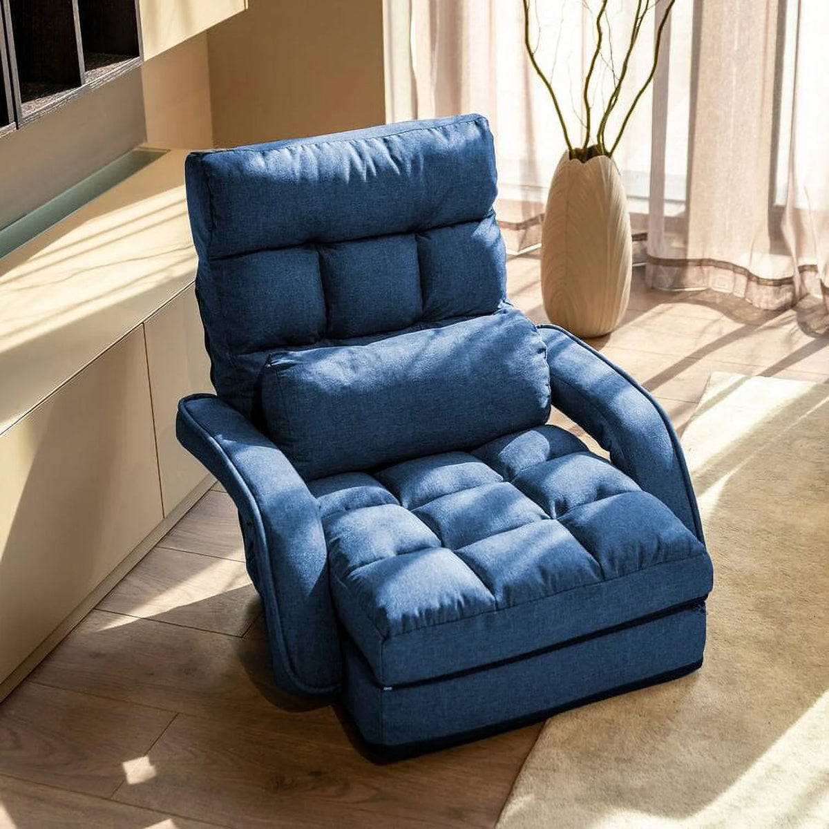 Prime Garden Floor Chair 6-Position Folding Gaming Chair for Meditation Indoor, Light Gray