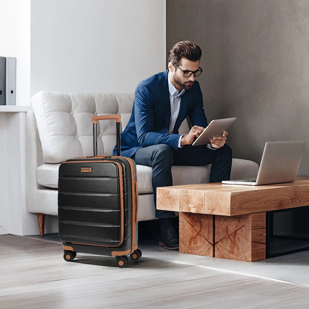 Carry On Luggage 22 x 14 x 9 Airline Approved Lightweight Hardside Spinner Luggage with TSA Lock and Laptop Compartment, Beige, CY2431