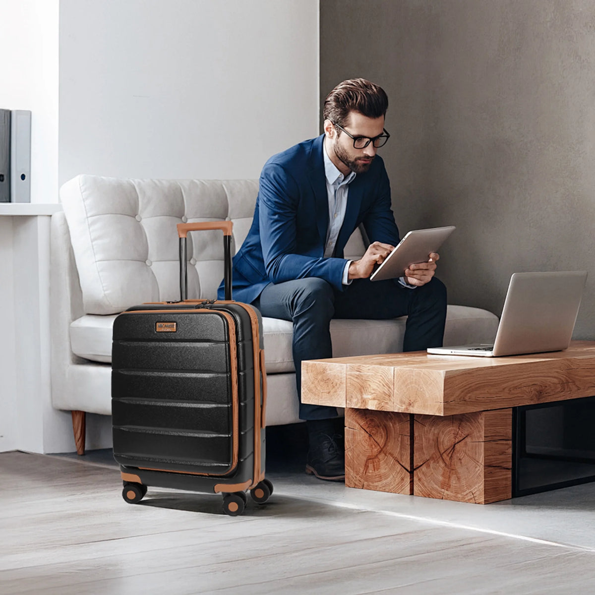 Carry On Luggage 22 x 14 x 9 Airline Approved Lightweight Hardside Spinner Luggage with TSA Lock and Laptop Compartment, Beige, CY2431
