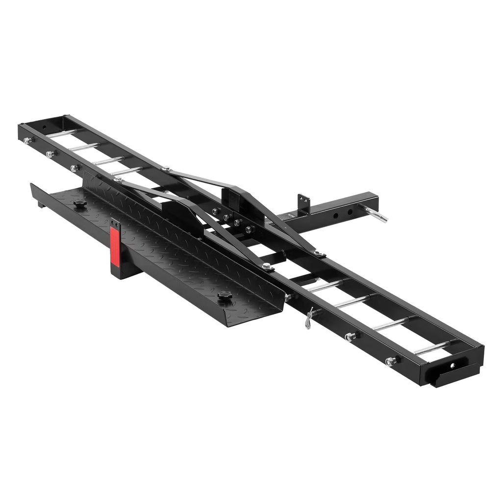 KFFKFF Steel Motorcycle Hitch Carrier, 600 LBS Capacity, Includes Ramp, Ratchet Straps & Stabilizer, Fits 2" Hitch Receivers on Cars & Trucks