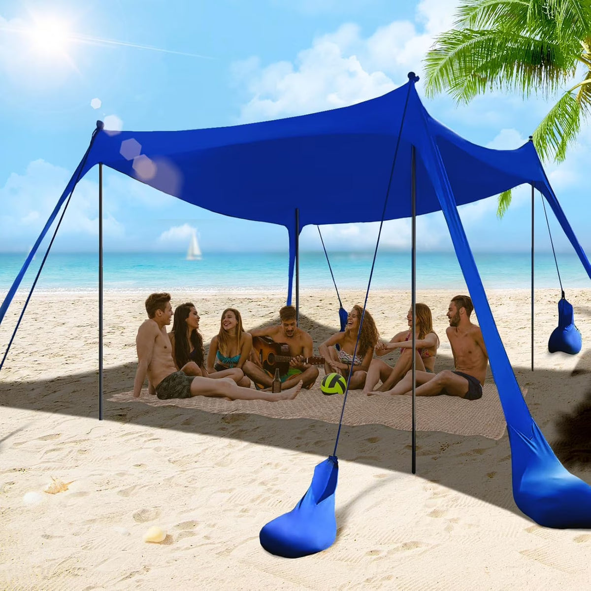 Beach Tent Sun Shelter 10x10FT Beach Shade Canopy with 8 Sandbags, UPF 50+ Protection Beach Shade Canopy, Outdoor