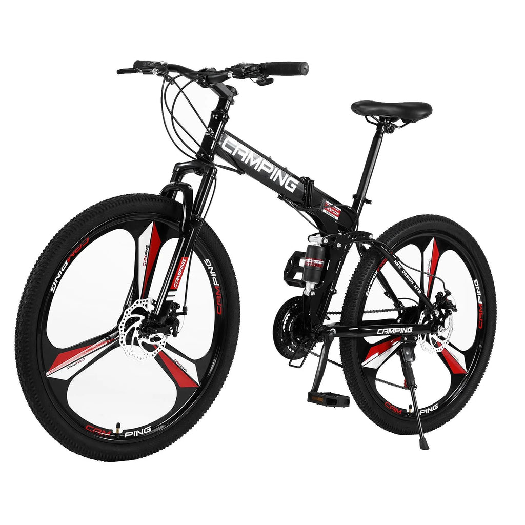 Ktaxon 26 inch 21 Speeds Folding Mountain Bike High Carbon Steel, for Adults Men Women, Red