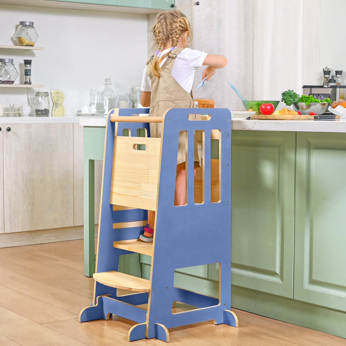 Toddler Standing Tower, Kids Kitchen Stool Helper 3 Levels Adjustable Height Wooden Toddler Step Stools for Learning New Skills