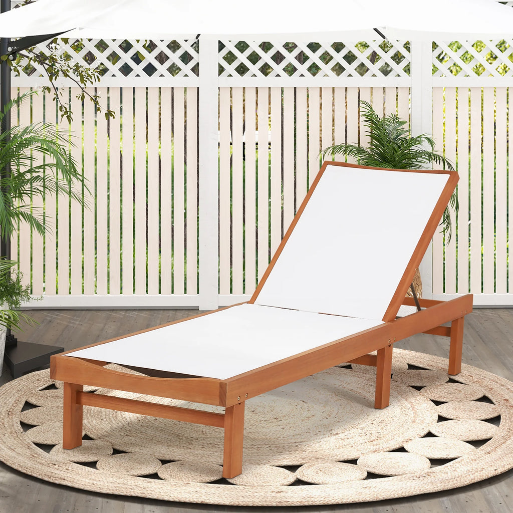 Gymax 2PCS Patio Wooden Chaise Lounge Chair Recliner w/ Adjustable Backrest