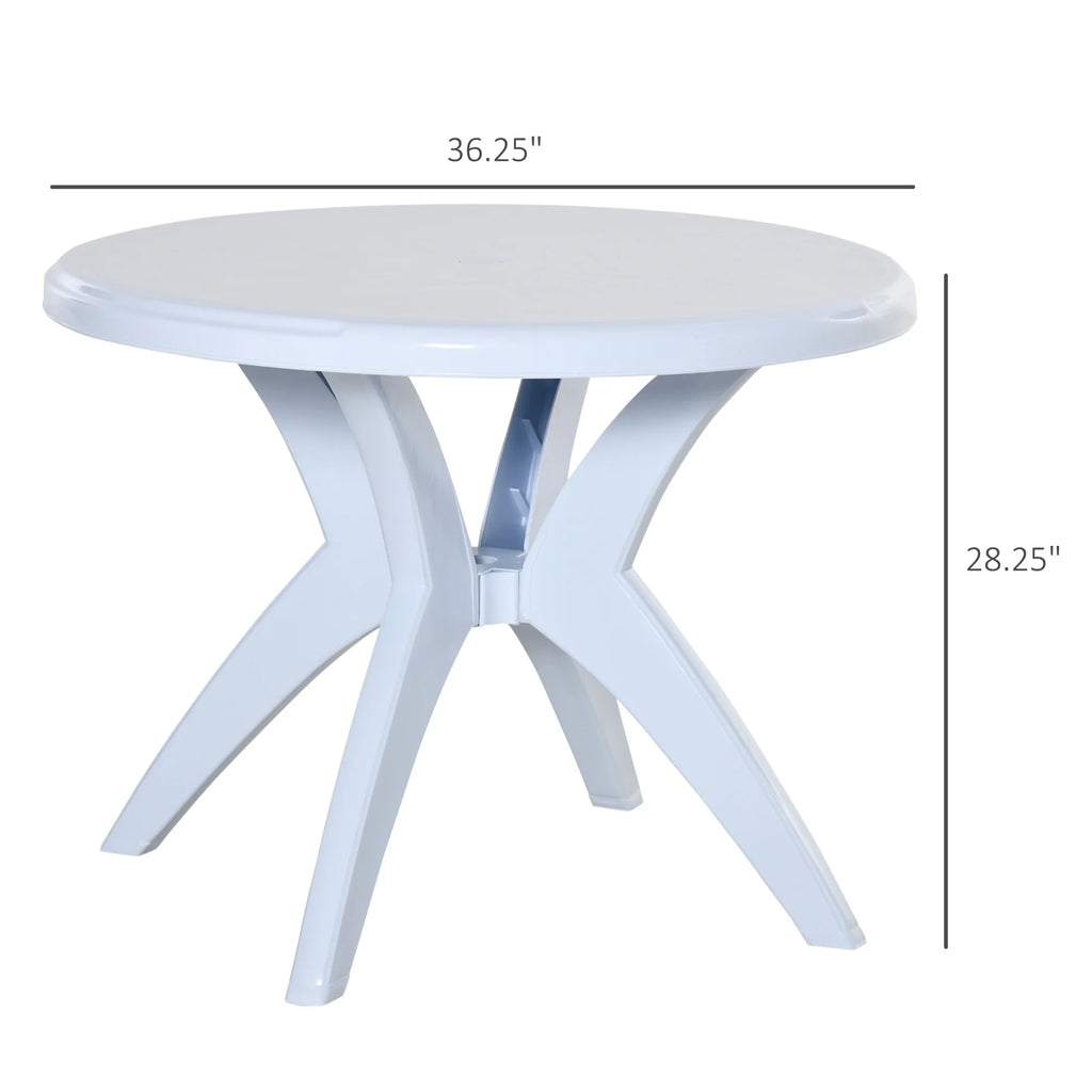 SKTPI Outdoor Plastic Dining Table w/ Umbrella Hole, Outdoor End Table, Patio Coffee Bistro Table for Indoor, Garden, Porch, Balcony, White