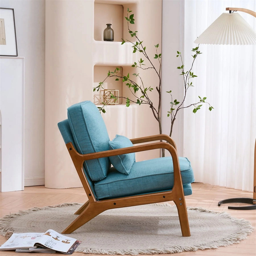 Modern Accent Chair, Upholstered Armchair with Wood Frame, Bronzing Cloth Single Sofa Chair with Lumbar Pillow for Living Room Bedroom Apartment, Orange