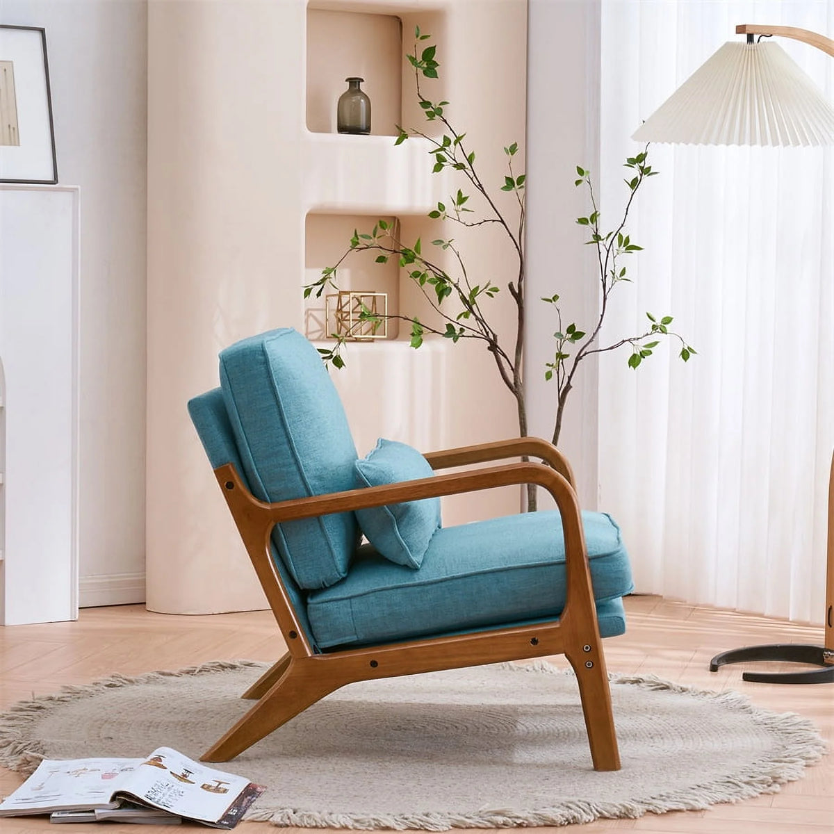 Modern Accent Chair, Upholstered Armchair with Wood Frame, Bronzing Cloth Single Sofa Chair with Lumbar Pillow for Living Room Bedroom Apartment, Orange