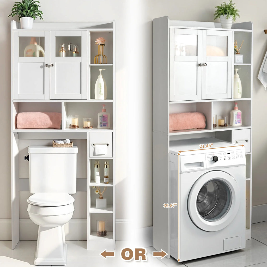 Ktaxon Over the Toilet Bathroom Storage Cabinet with 2 Doors & 3 Storage Shelves Space Saver, White