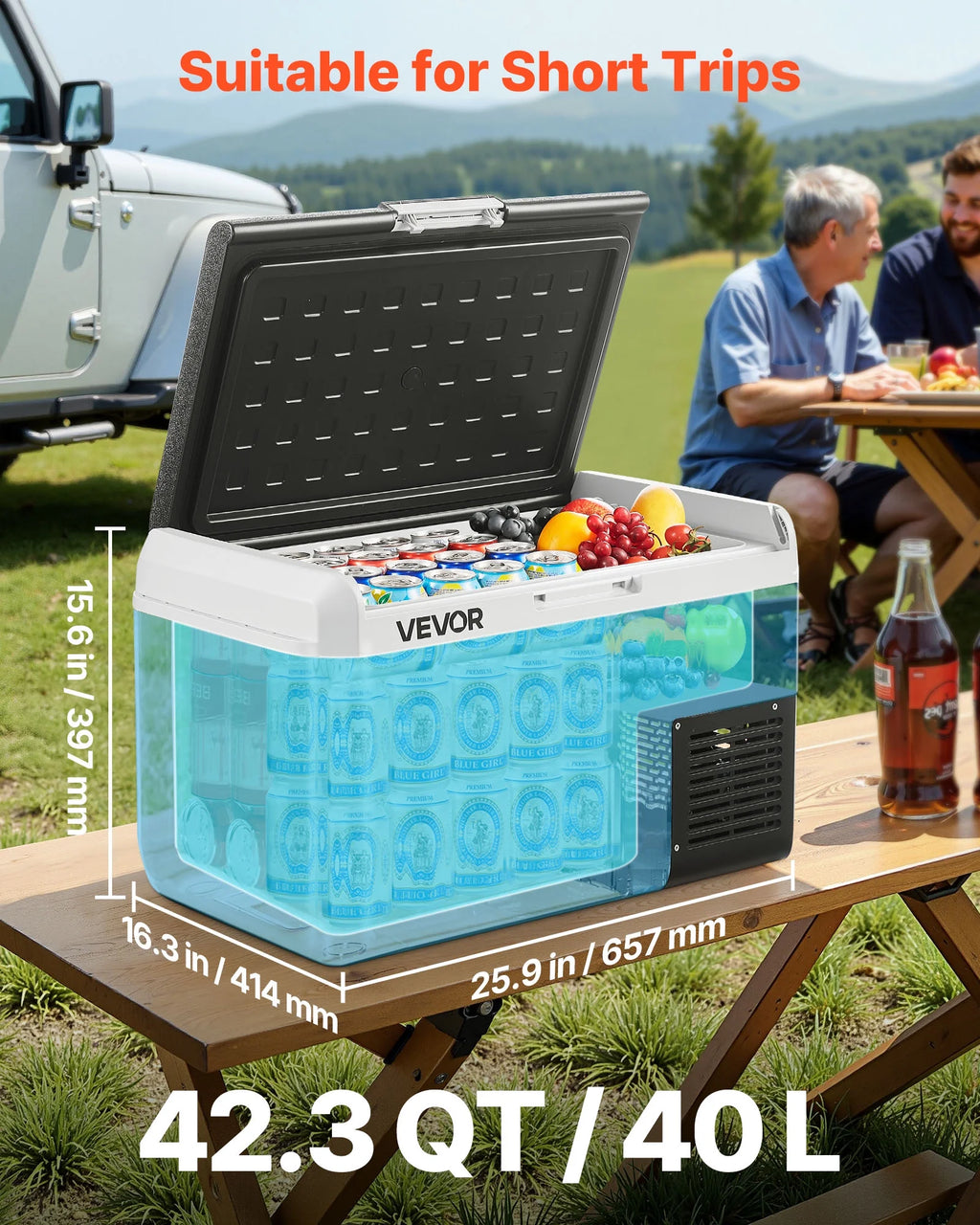 VEVOR Portable Car Refrigerator 42 Qt, 12V Portable Freezer with Single Zone, 12/24V DC & 110-240V AC Electric Cooler with -4 -68 Cooling Range, for Car Truck Vehicle RV Boat Outdoor & Home use