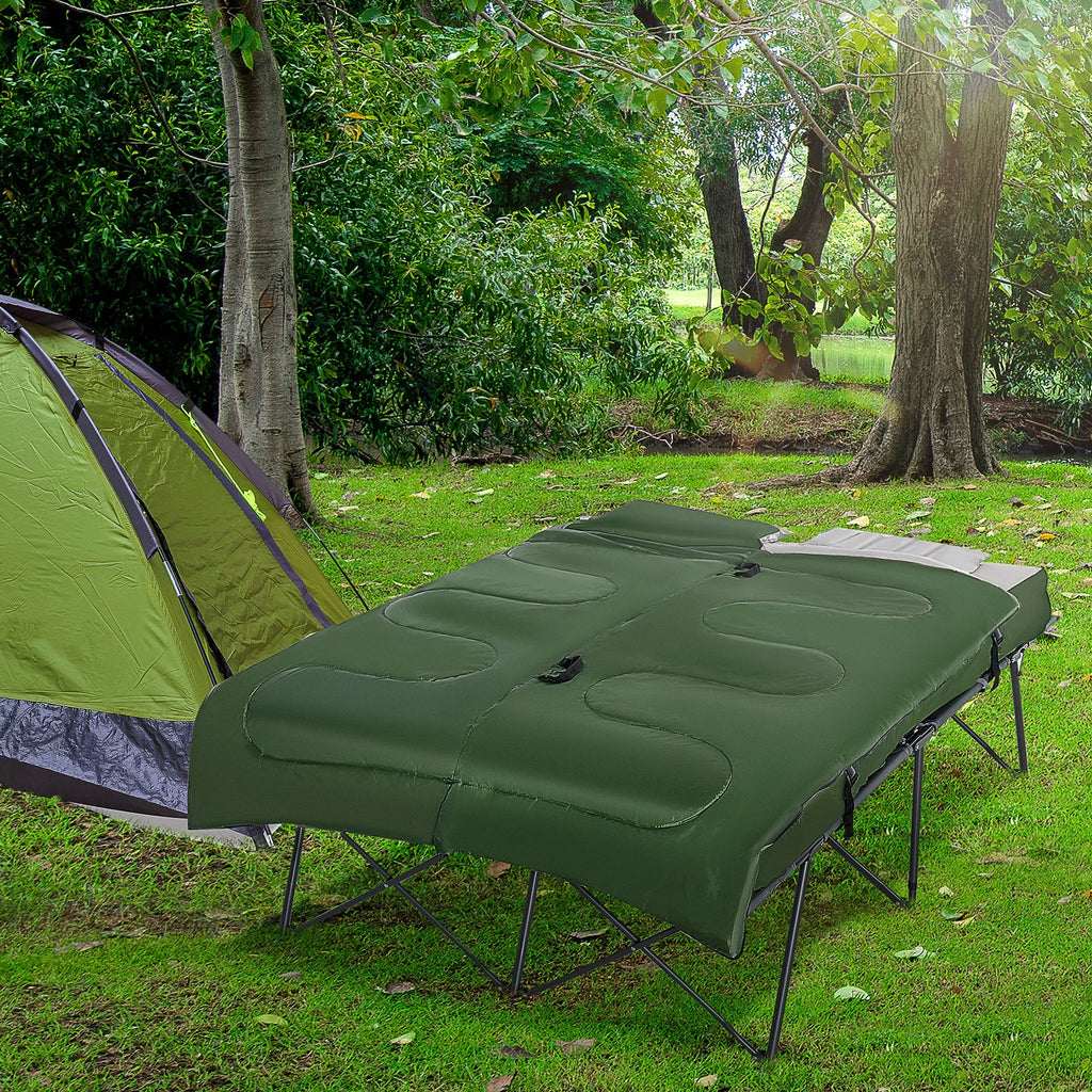 CoSoTower 2-Person Folding Camping Cot Portable Outdoor Bed Set with Sleeping Bag, Inflatable Air Mattress, Comfort Pillows and Carry Bag, Soft and Comfortable for Outdoor Travel Camp Beach Vacation