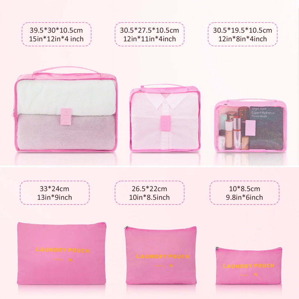 9 Piece Luggage Sets, Hard 20 24 28 inch Luggage with 6 Pieces Organize Bags Travel Suitcases Sets with Wheels, Rose