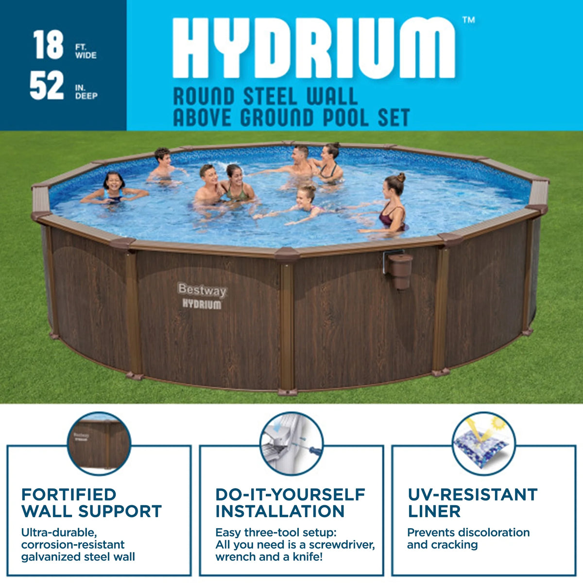 Bestway Hydrium 15' x 48" Steel Wall Above Ground Swimming Pool Set, Gray