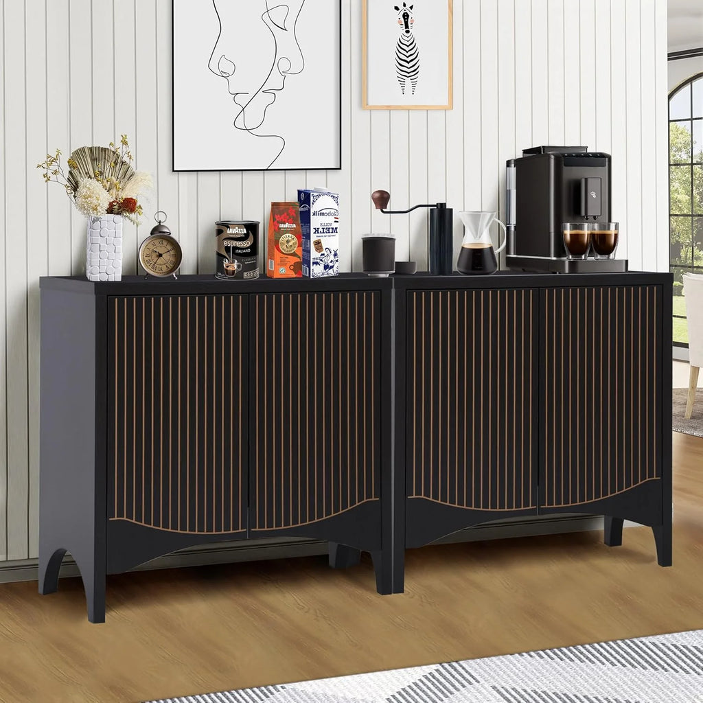 LEFHDA 2PCS Buffet Cabinet, Sideboard Cabinet with Storage, Accent Storage Cabinet with Carved Arc Door Design for Kitchen Dining Room, 2 Doors Buffet Cabinet with Adjustable Shelves