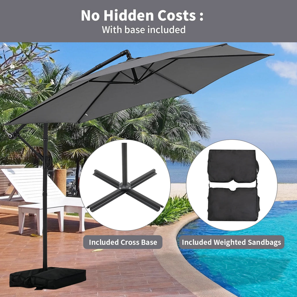 Autlaycil 10 ft Cantilever Offset Outdoor Patio Umbrella with Base Stand Rotate and Tilt, Blue