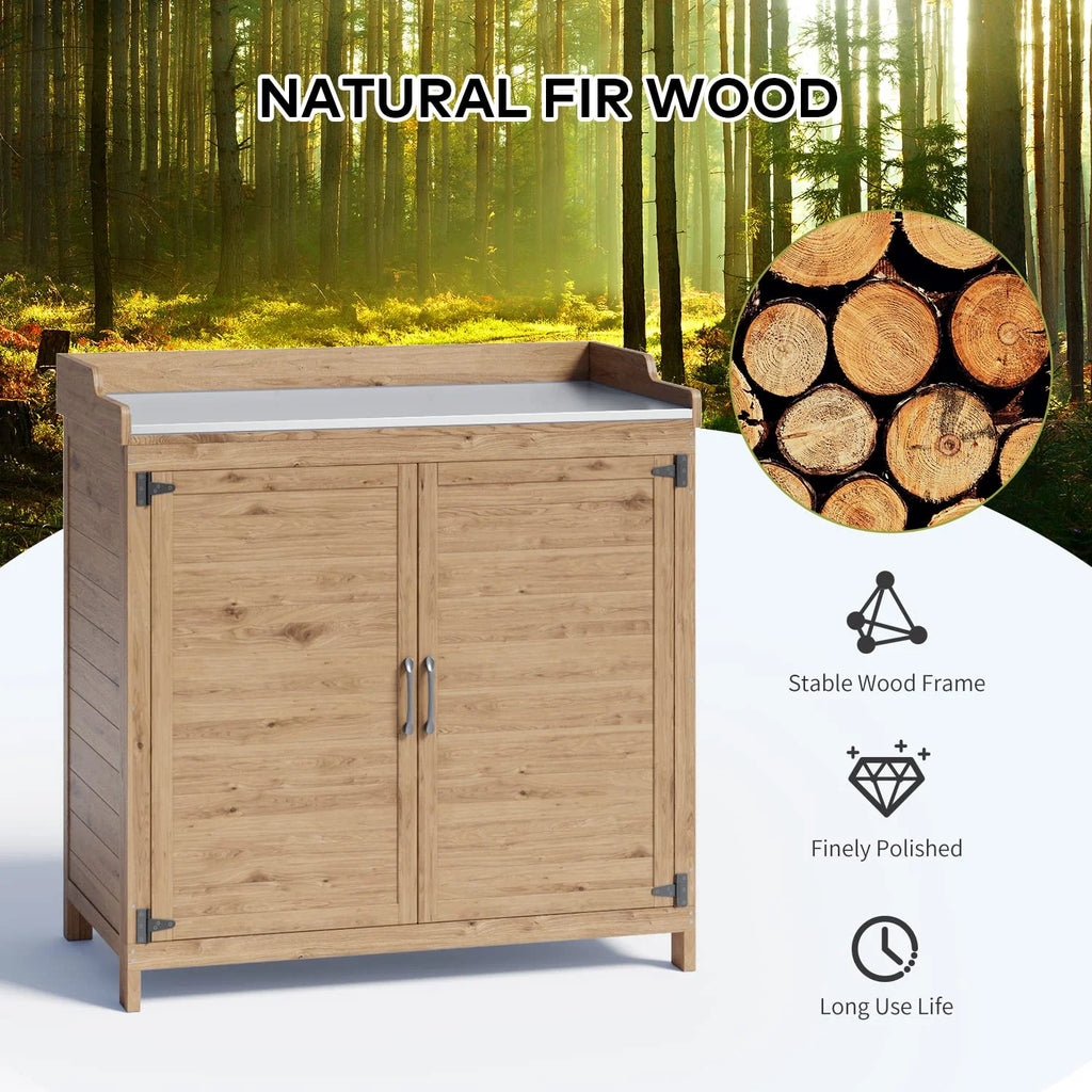 Lofka Outdoor Storage Cabinet, Outdoor Potting Bench Table with Removable Shelves for Yard, Garden,  Waterproof Wood