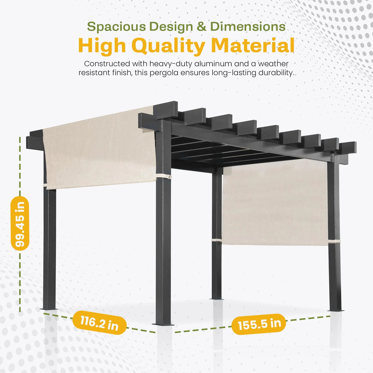 New Yard Outdoor Pergola with Adjustable Canopy, Heavy-Duty Aluminum Frame, Rustproof & Weather-Resistant, Modern Patio Shade for Gardens, Decks, and Backyard (10x16)