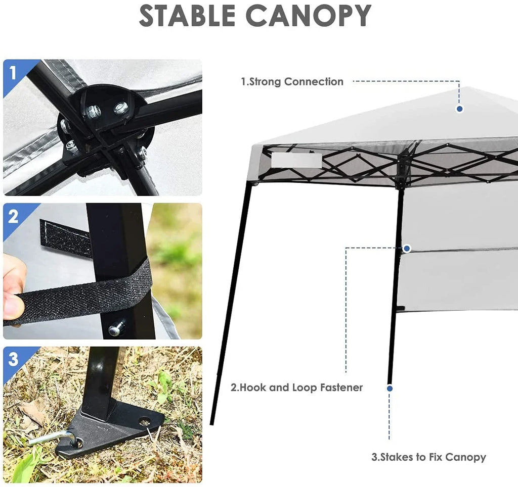 7x7 Ft Pop Up Canopy, Slant Leg Outdoor Tent with Carry Bag & 4 Stakes, Compact Portable Canopy Tent for Hiking Camping Fishing & Picnic, 7x7 Base, 6x6 top