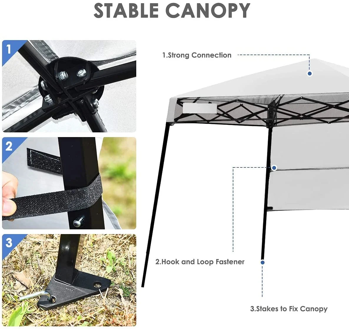 7x7 Ft Pop Up Canopy, Slant Leg Outdoor Tent with Carry Bag & 4 Stakes, Compact Portable Canopy Tent for Hiking Camping Fishing & Picnic, 7x7 Base, 6x6 top