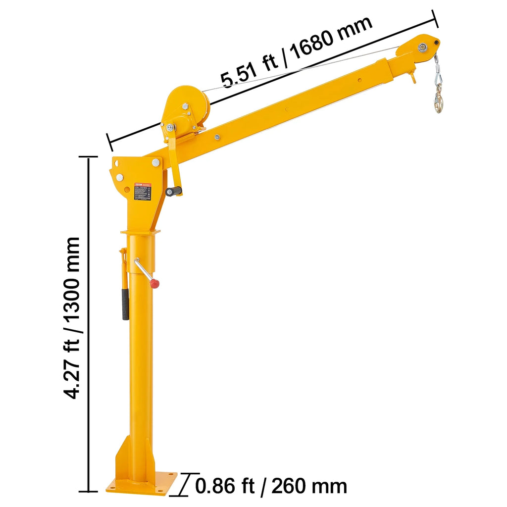 VEVOR Pickup Truck Crane, Folding Truck-Mounted Bed Crane with 1100 lbs Manual Winch, Steel Pickup Truck Jib Crane Hoist 360 Degrees Swivel for Lifting Goods in Construction, Forestry, and Factory