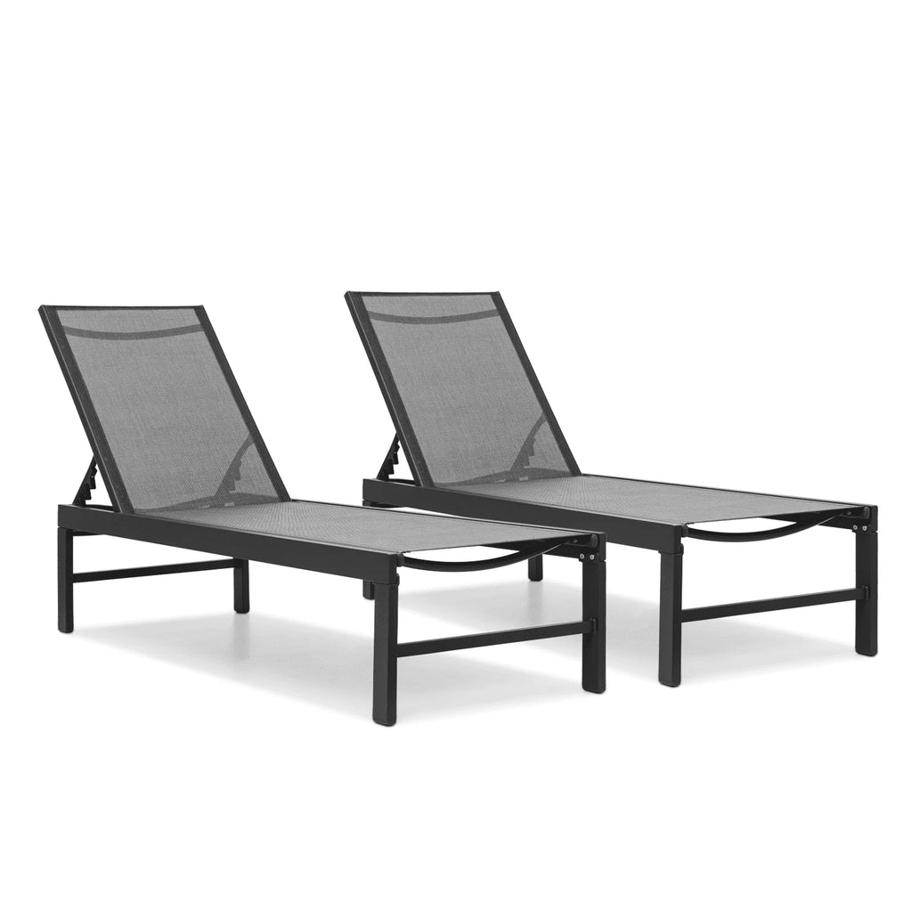 Magshion Set of 2 Patio Lounge Chairs with Adjustable Backrest, Pool Recliner Outdoor Chaise with Aluminum Frame for Beach Backyard Garden, Grey