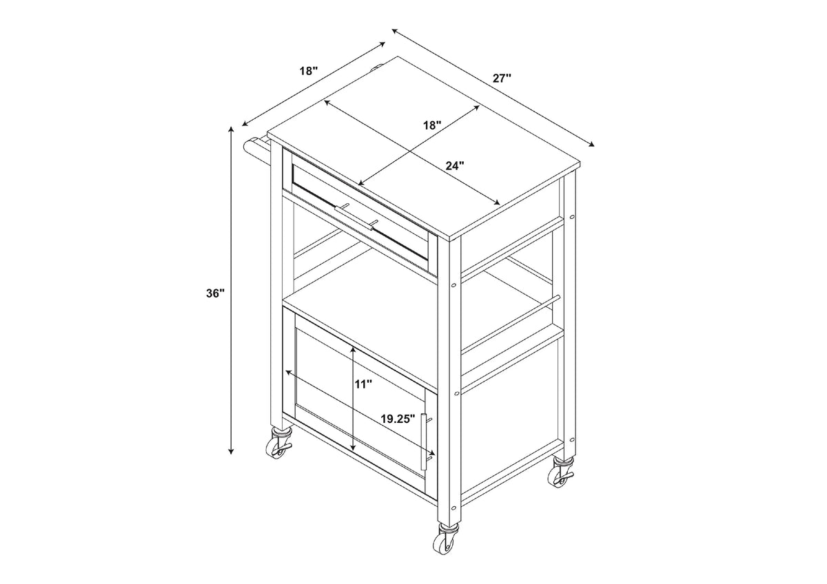 Linon Monett 2-Tier Mobile Serving Cart with Gray Granite Top, 27.75" Length, White