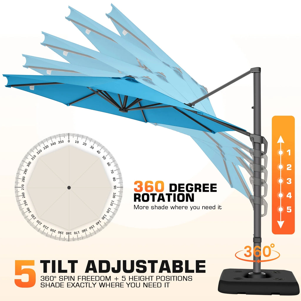 HOTEEL 10 Ft Patio Umbrella Outdoor Cantilever Square Umbrella Aluminum Offset Umbrella with Base, 360° Rotation，Gray