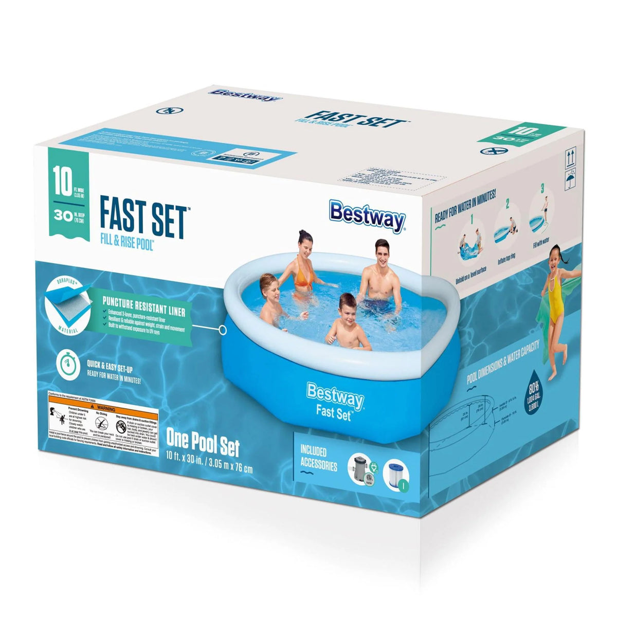 Bestway 10' x 30" Fast Set Inflatable Above Ground Swimming Pool with Pump