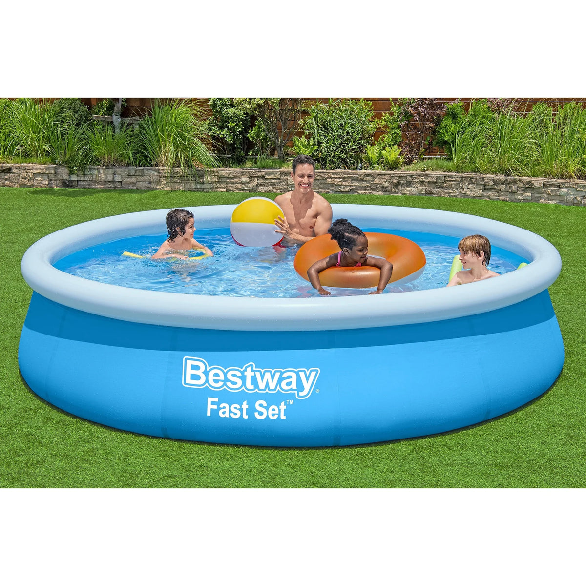 Bestway: Fast Set - 12' x 30" Inflatable Round Pool Set - Blue, Above Ground Swimming, Fill & Rise Setup, Tritech Construction, Filter Pump, Family
