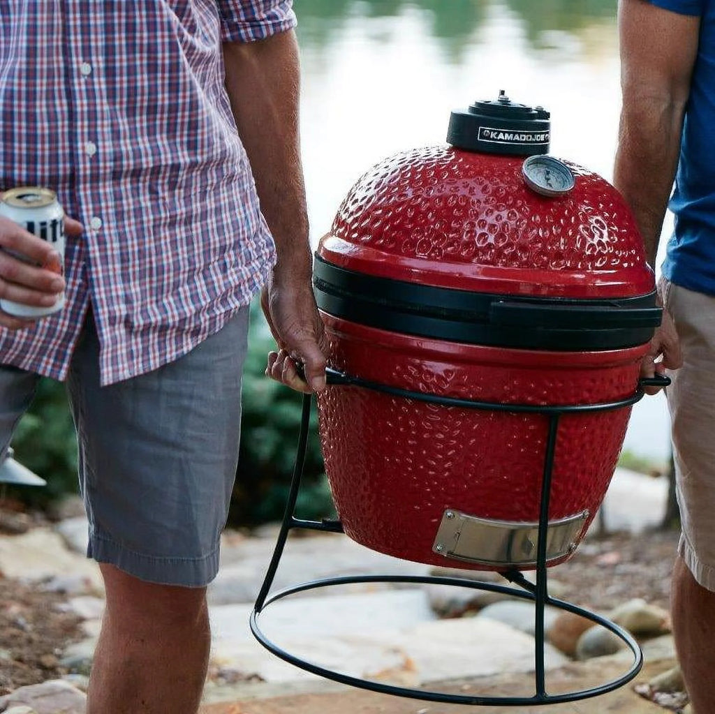 Kamado Joe Joe Jr. 13.5 in. Portable Charcoal Grill in Red with Cast Iron Cart, Heat Deflectors and Ash Tool