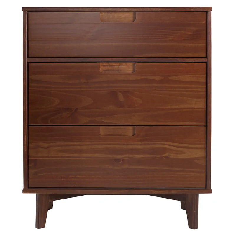 Allora 3 Drawer Mid Century Modern Wood Dresser in Walnut