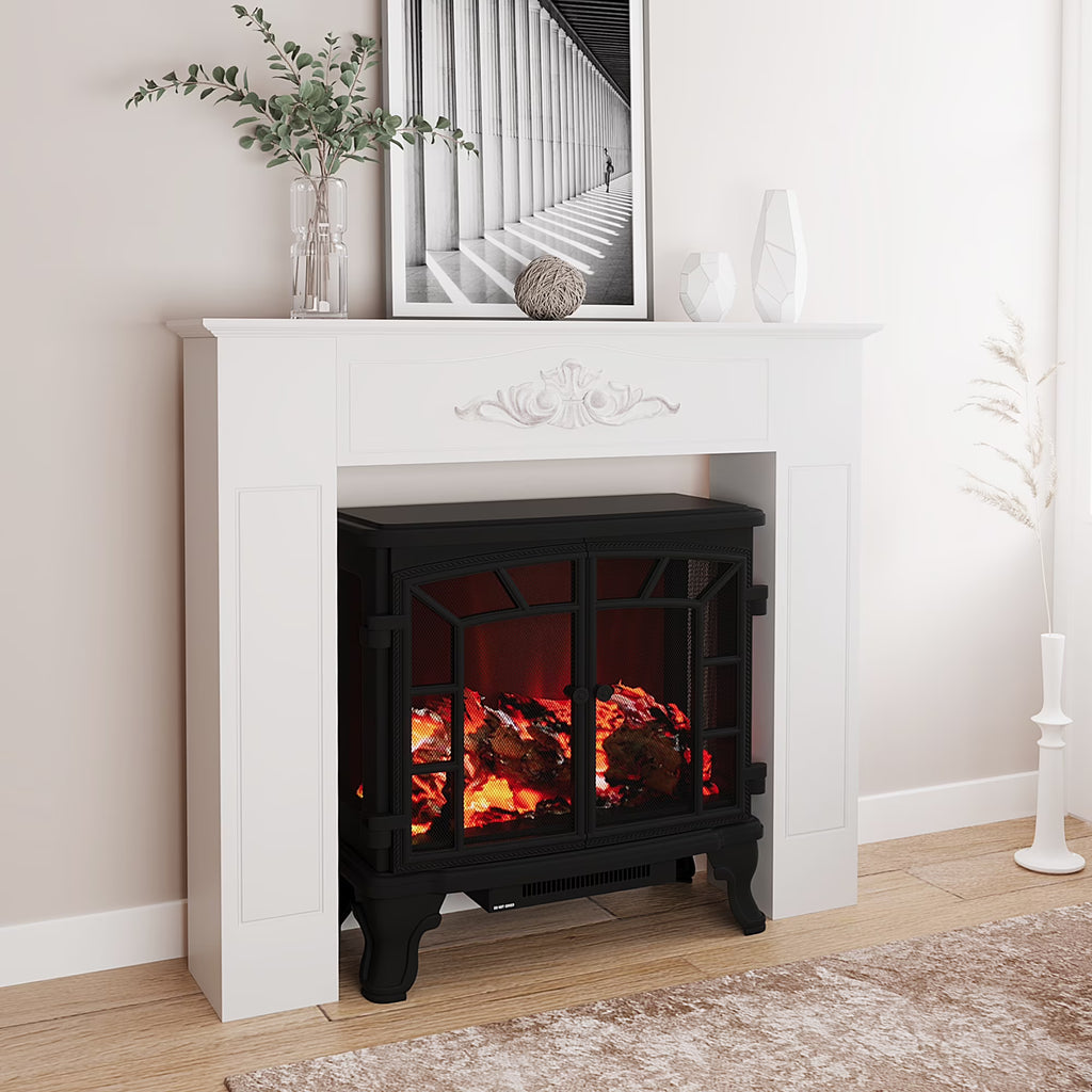 HOMCOM 44.75 Inch Fir Wood Fireplace Mantel Stove Surround, Freestanding Electric Fireplace Mantel, White