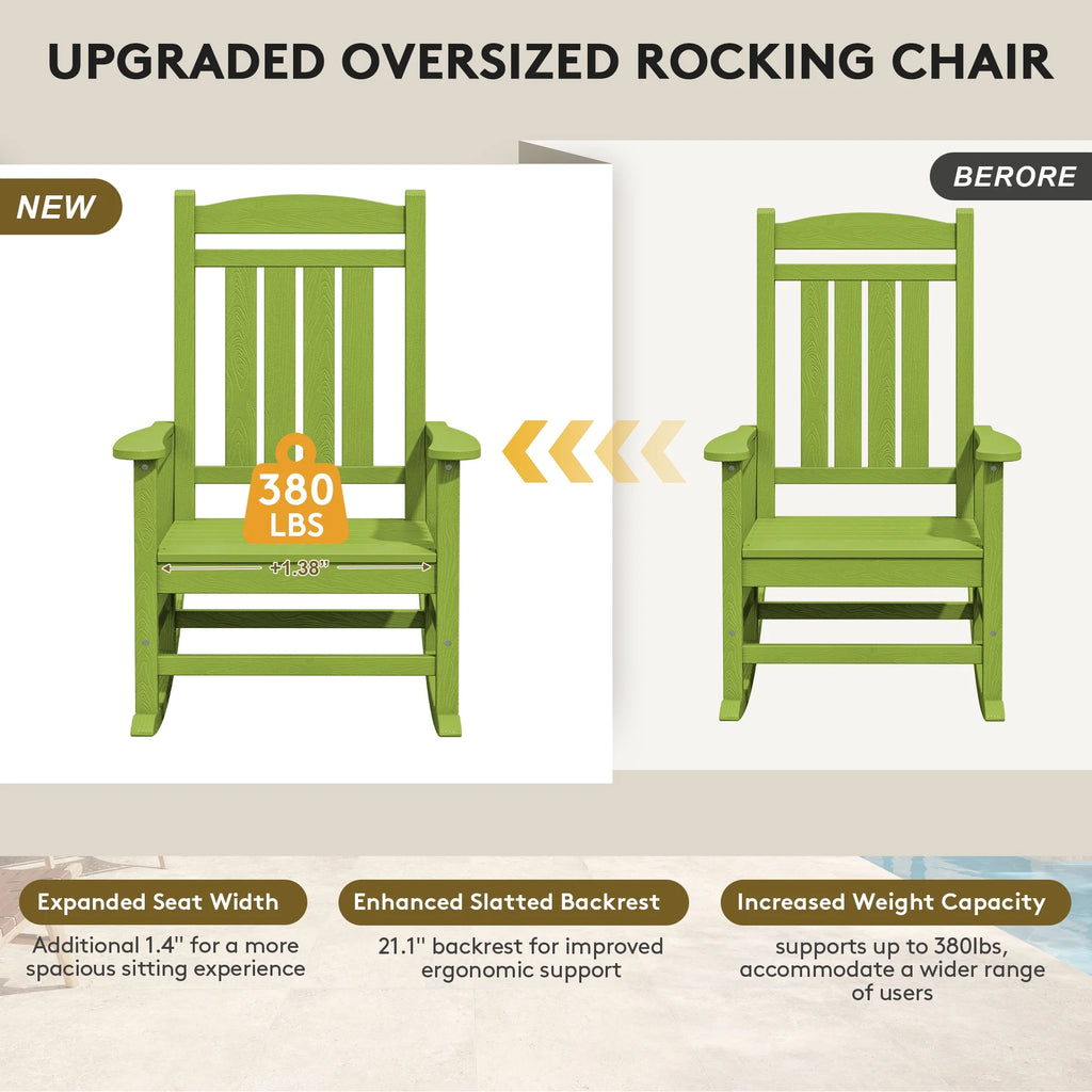 KINGYES Outdoor Rocking Chair Set of 2, HDPE Patio Rocking Chair, Heavy Duty Front Porch Rocker, Navy