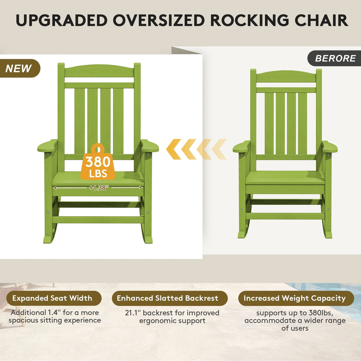 KINGYES Outdoor Rocking Chair Set of 2, HDPE Patio Rocking Chair, Heavy Duty Front Porch Rocker, Navy