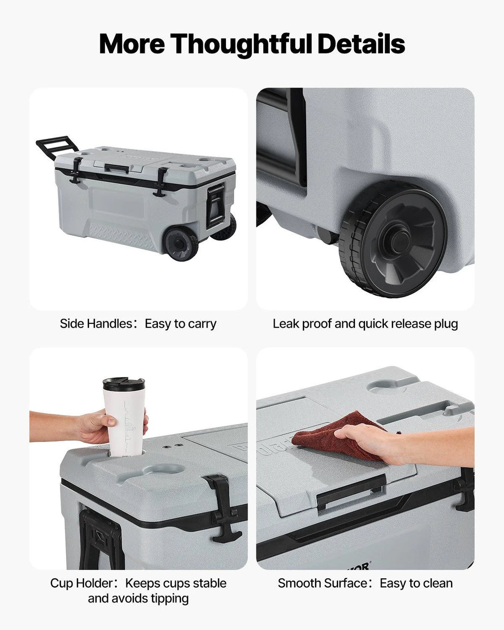 Portable Wheel Cooler 74 quarts, 120 tank capacity, insulated rolling cooler with cup holder for outdoor, camping, beach and picnic use