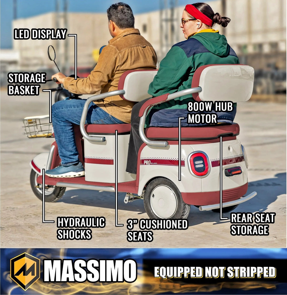 Massimo MGC E-Trike 3-Wheel Electric Cart 17 MPH, 2-Seater Adult Scooter Blue